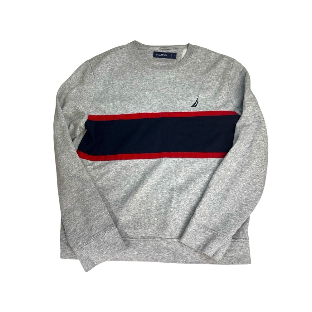 Nautica Sweatshirt Men's Gray Small Crewneck Pullover Embroidered Casual
